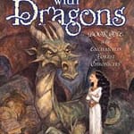Young woman standing with her arms crossed, facing a dragon who looks just as unimpressed