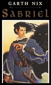 book cover, illustration of figure with black hair blowing to the side, holding a bell and dressed in blue medieval style robes. A shadow stalks in the background